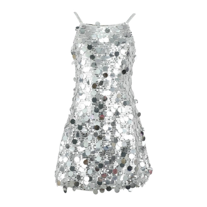 Lola + The Boys Silver Stardust Paillette Dress