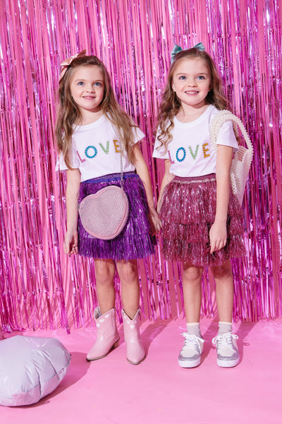 Lola + The Boys skirt Lavender Shimmer Tinsel Party Skirt