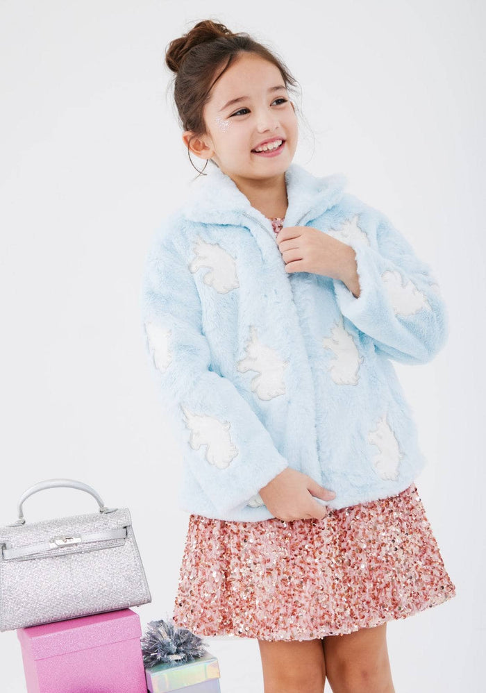 Lola + The Boys Sky Unicorn Faux Fur Coat