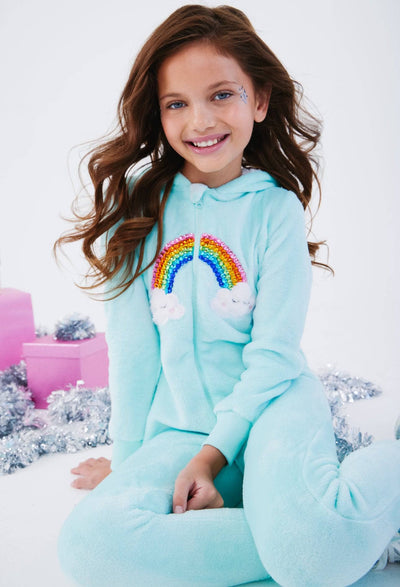 Lola + The Boys Sleepwear Crystal Rainbow Fuzzy Onesie