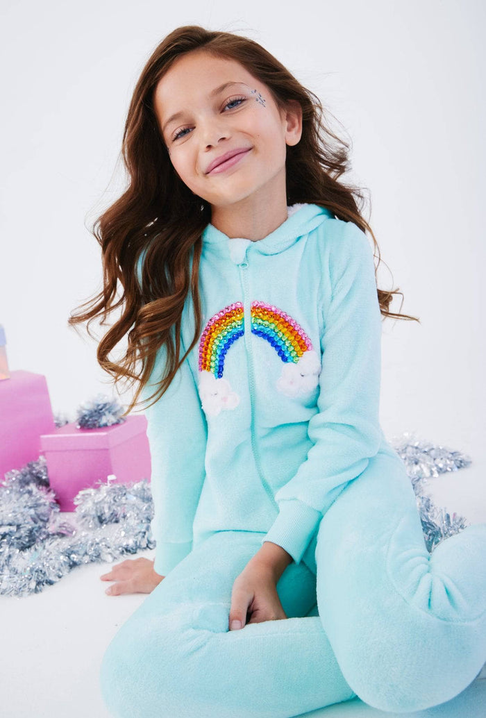 Lola + The Boys Sleepwear Crystal Rainbow Fuzzy Onesie