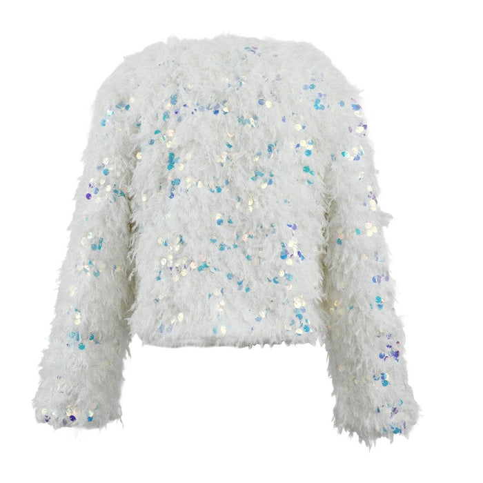 Lola + The Boys Snow Sparkle Plush Sequin Jacket