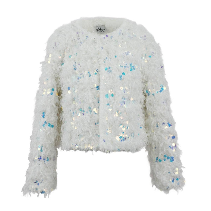 Lola + The Boys Snow Sparkle Plush Sequin Jacket