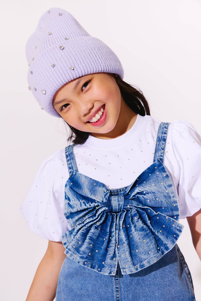Lola + The Boys Sparkle Bow Denim Overalls have Cuffed