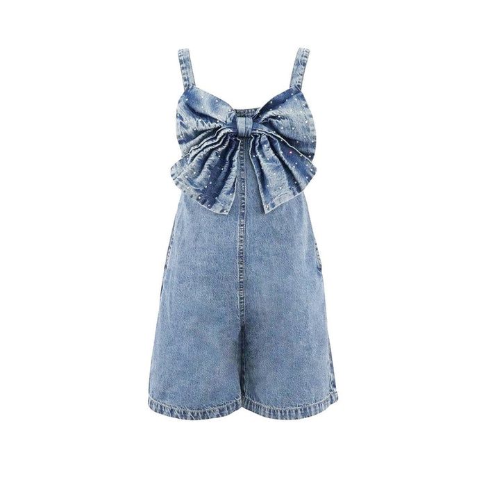Lola + The Boys Sparkle Bow Denim Overalls