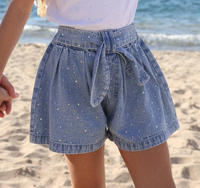 Lola + The Boys Sparkle Bow Denim Short