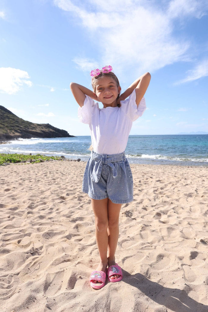 Lola + The Boys Sparkle Bow Denim Short