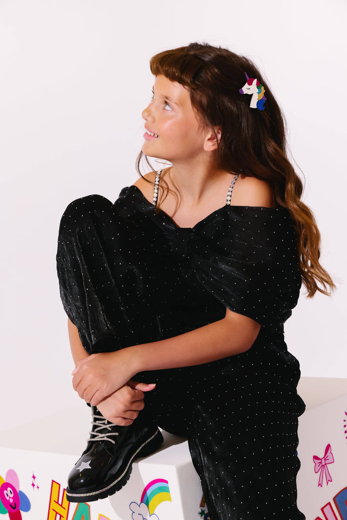 Lola + The Boys Sparkle Bow Party Jumpsuit