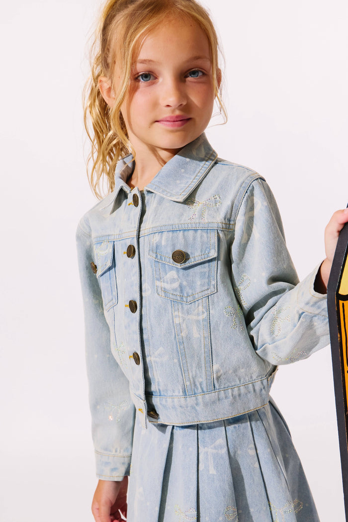 Lola + The Boys Sparkle Bows Denim Jacket