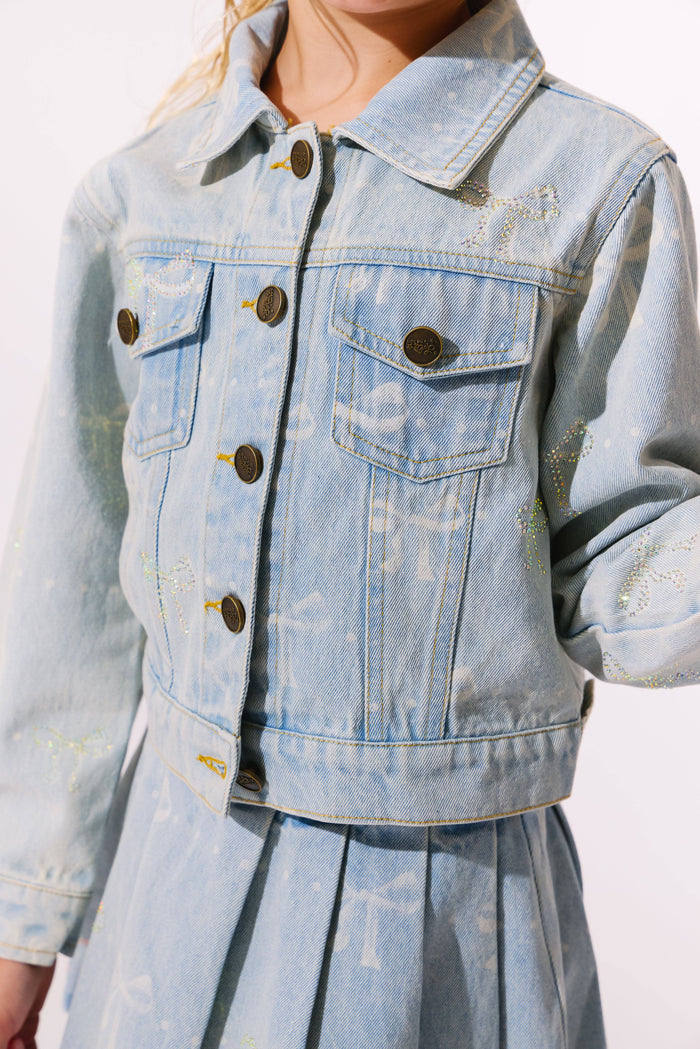 Lola + The Boys Sparkle Bows Denim Jacket