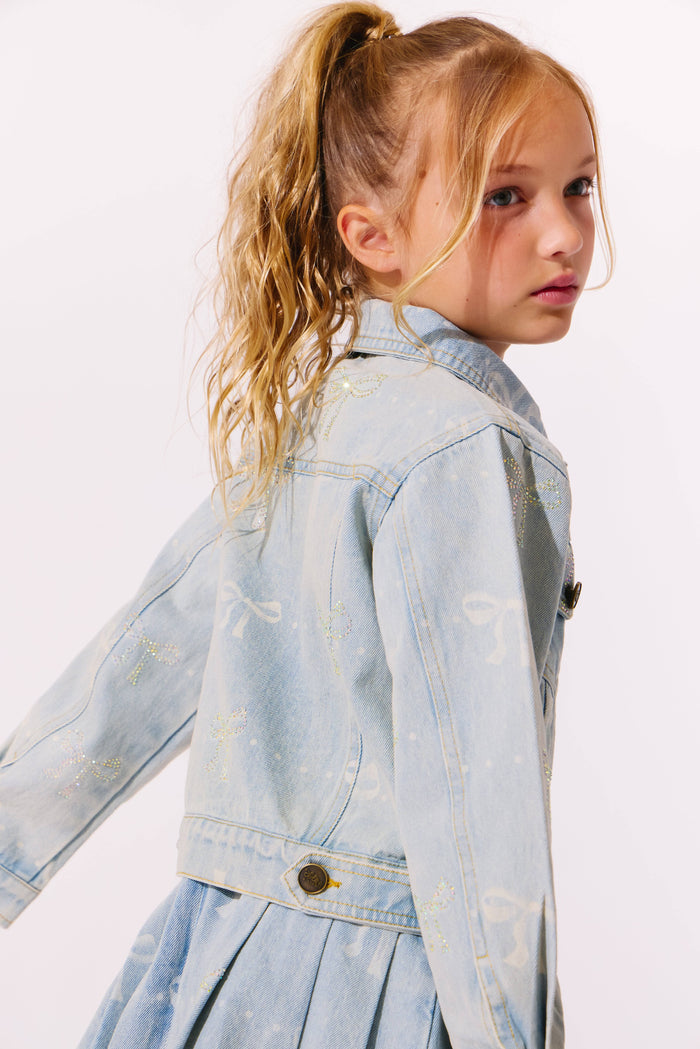 Lola + The Boys Sparkle Bows Denim Jacket