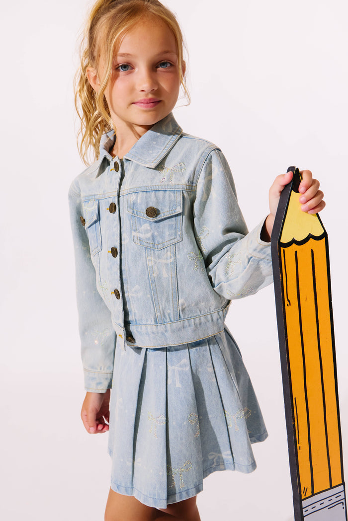 Lola + The Boys Sparkle Bows Denim Jacket