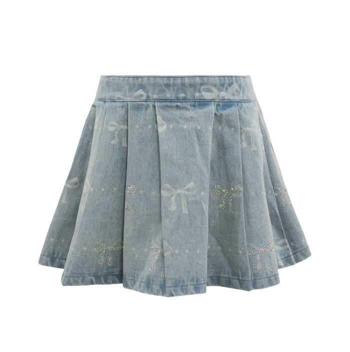 Lola + The Boys Sparkle Bows Denim Skirt