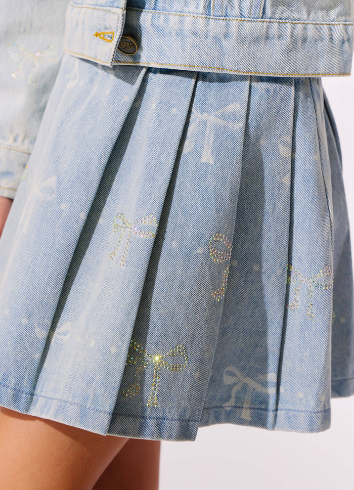 Lola + The Boys Sparkle Bows Denim Skirt