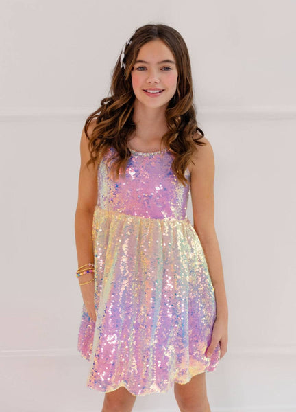 Lola + The Boys Sparkle Ombre Rainbow Dress, 2