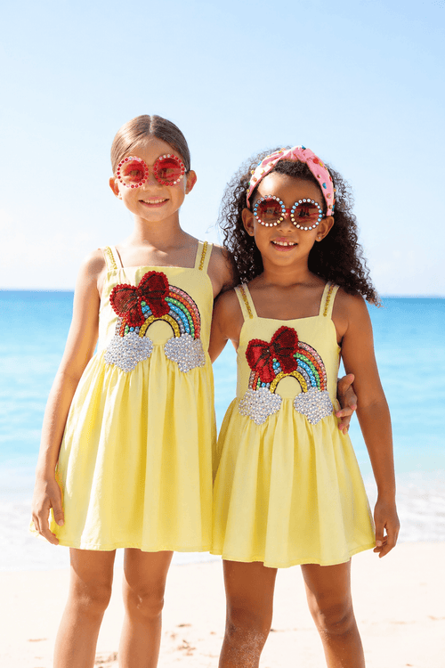 Lola + The Boys Sunny Rainbow Bow Gem Dress