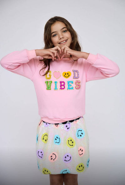 Lola + The Boys Sweaters & Sweatshirts Crystal GOOD VIBES Sweatshirt Pink