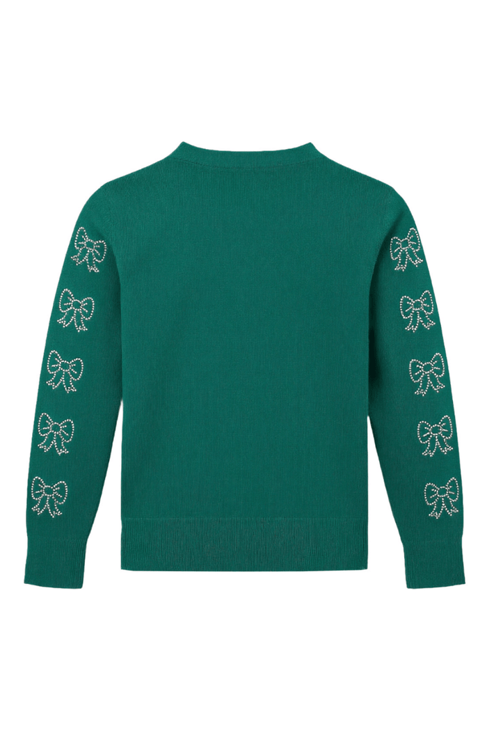 Lola + The Boys Sweaters & Sweatshirts Green Crystal Bow Sweater