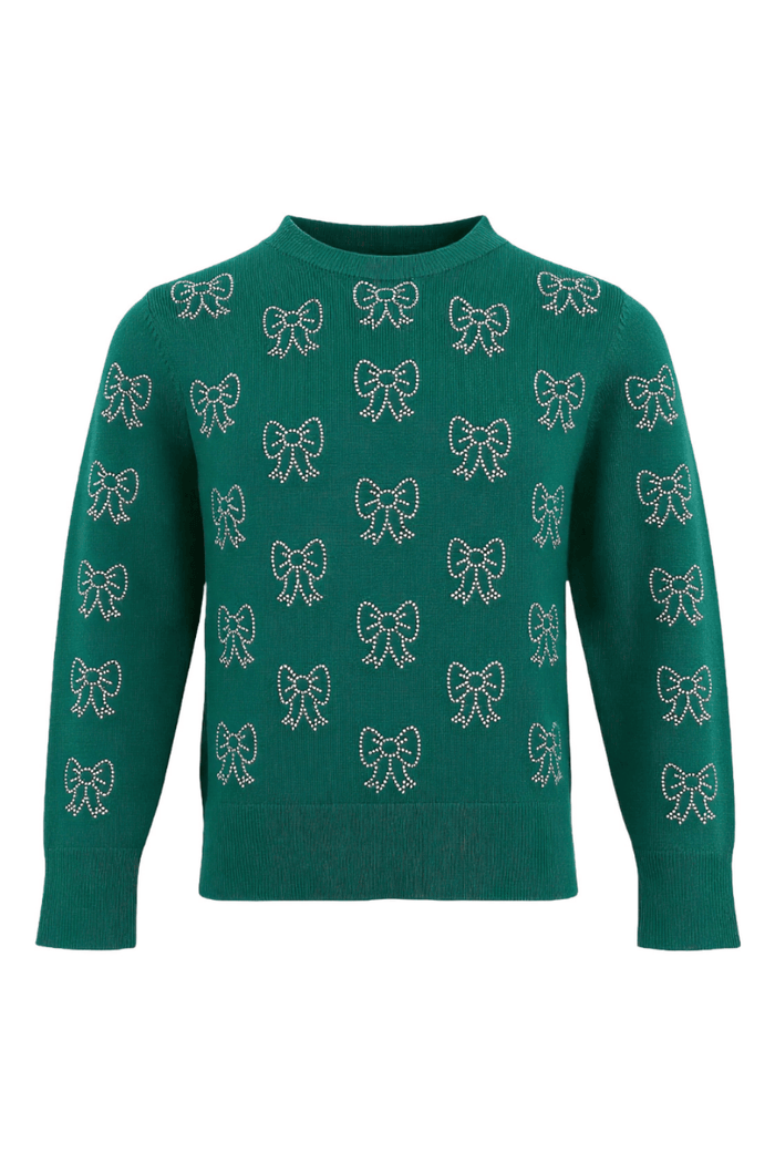 Lola + The Boys Sweaters & Sweatshirts Green Crystal Bow Sweater