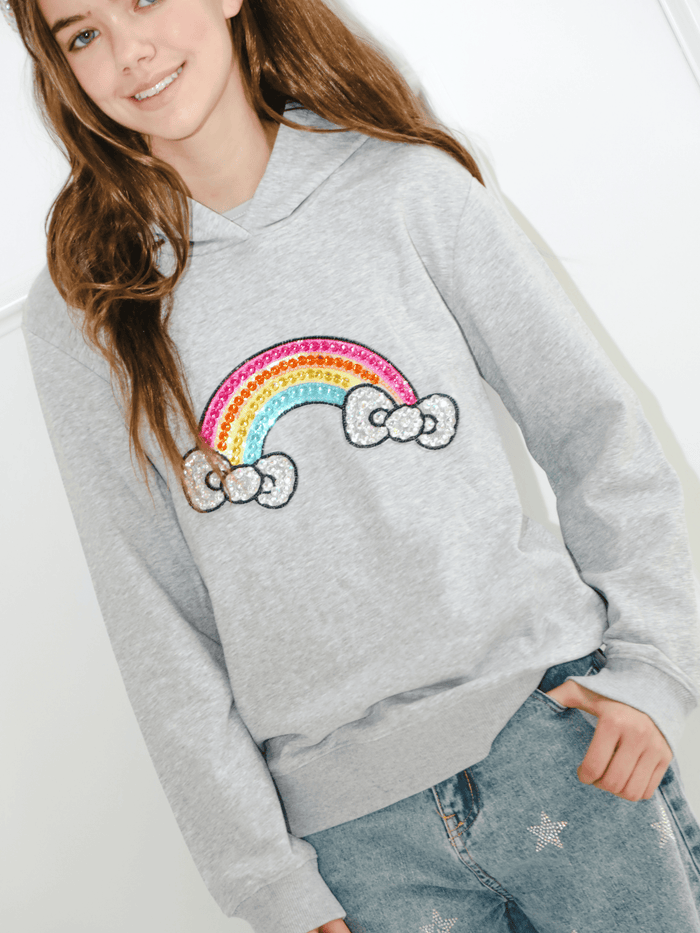 lola-hellokitty Sweaters & Sweatshirts Grey Rainbow Bows Gem Hoodie