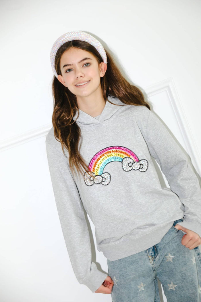 lola-hellokitty Sweaters & Sweatshirts XS Grey Rainbow Bows Gem Hoodie – Teen/Women