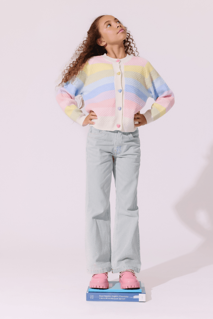 Lola + The Boys Sweaters & Sweatshirts Pastel Rainbow Knit Cardigan