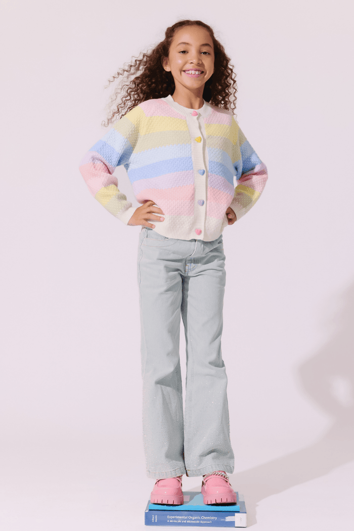 Lola + The Boys Sweaters & Sweatshirts Pastel Rainbow Knit Cardigan