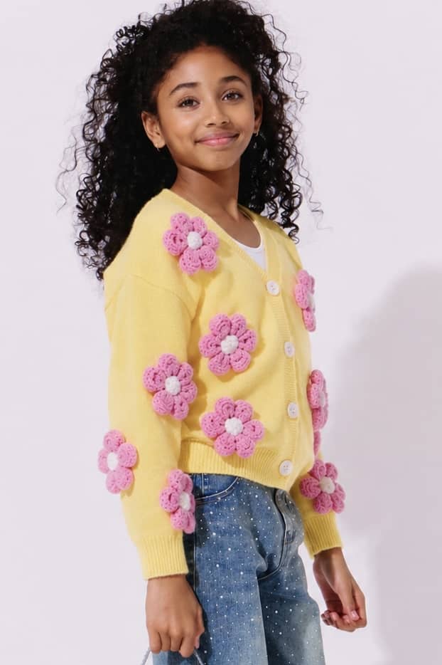 Lola + The Boys Sweaters & Sweatshirts Sunshine Plush Daisy Cardigan