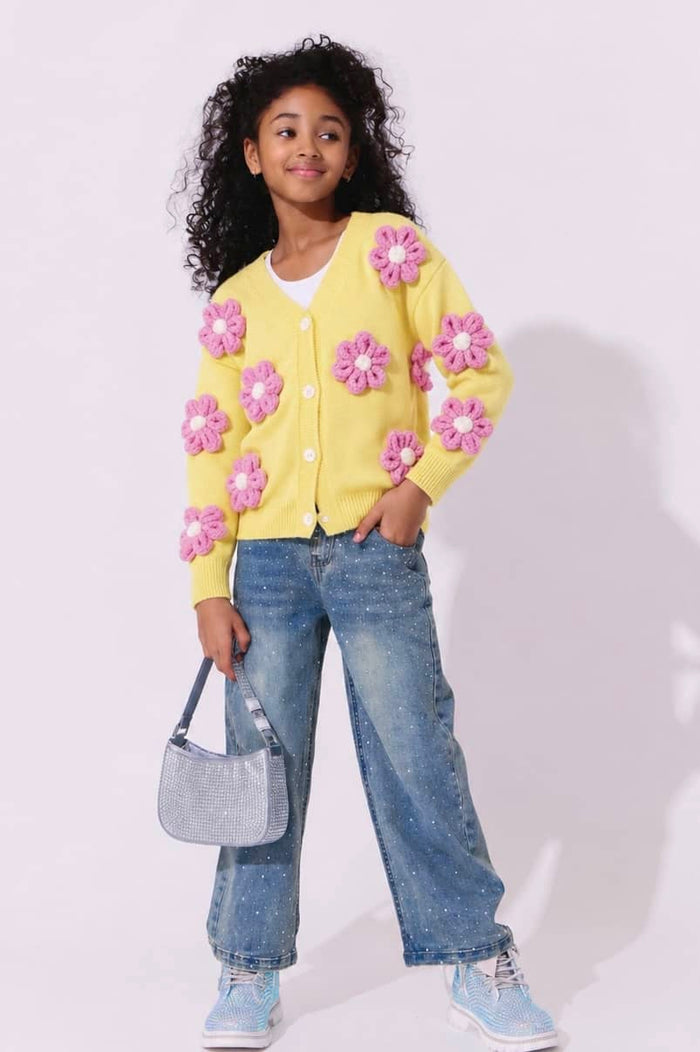 Lola + The Boys Sweaters & Sweatshirts Sunshine Plush Daisy Cardigan