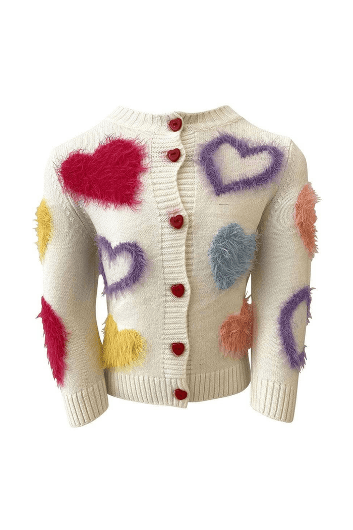 exclude-fall Sweaters & Sweatshirts White Fuzzy Hearts Cardigan