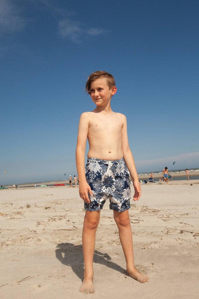 Beach Shorts For Boys Boys Blue Palm Print Swim Shorts