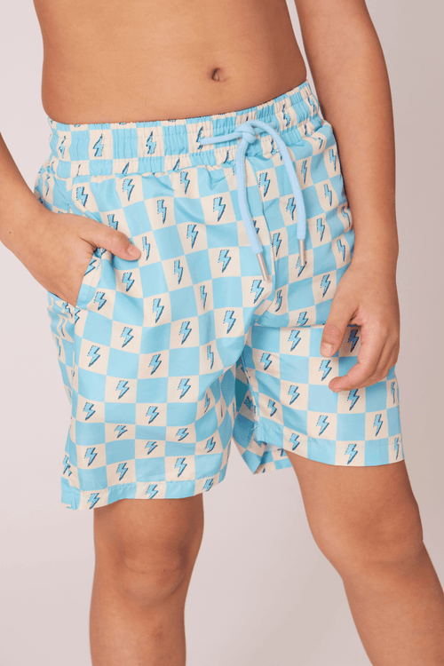 Lola + The Boys Swimwear Checkered Lightning Swim Shorts