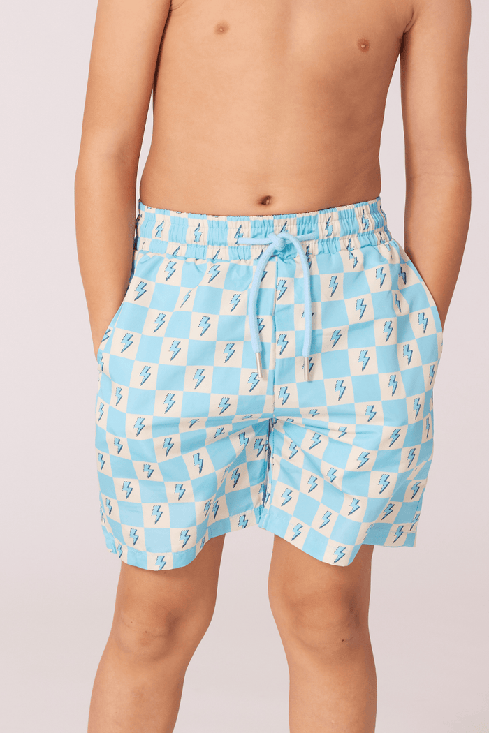 Lola + The Boys Swimwear 2 Checkered Lightning Swim Shorts