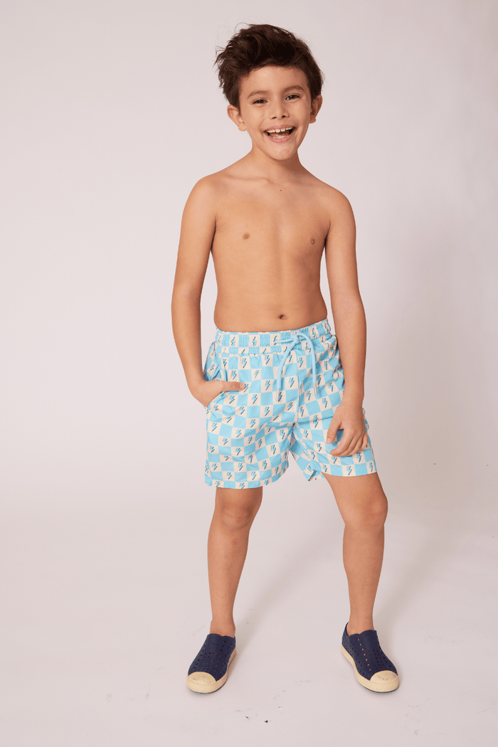 Lola + The Boys Swimwear Checkered Lightning Swim Shorts