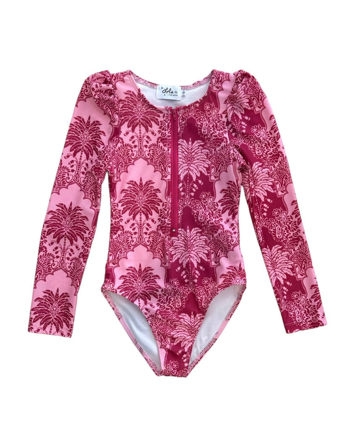 Lola + The Boys Swimwear Pink Palm Rash Guard