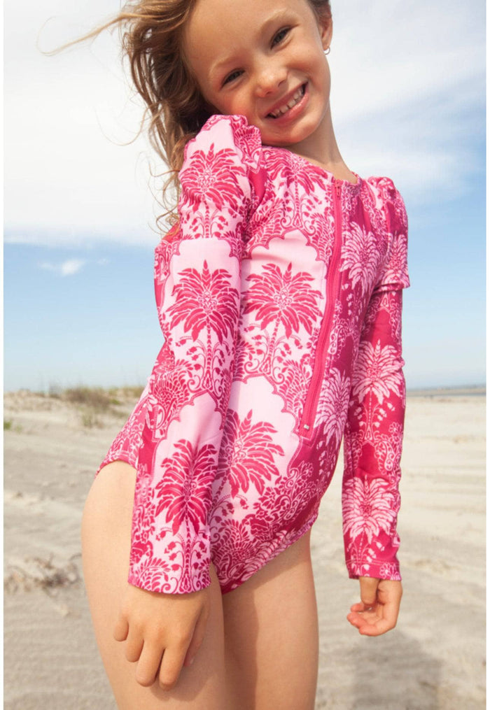 Lola + The Boys Swimwear Pink Palm Rash Guard