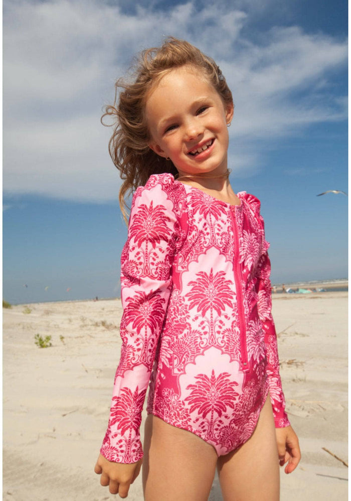 Lola + The Boys Swimwear Pink Palm Rash Guard