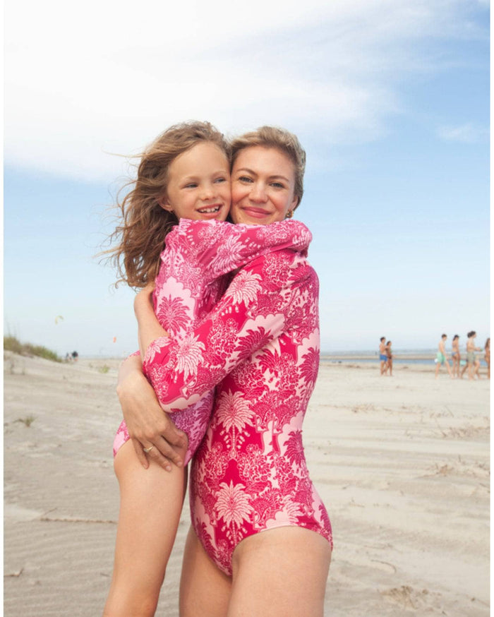 Lola + The Boys Swimwear Pink Palm Rash Guard