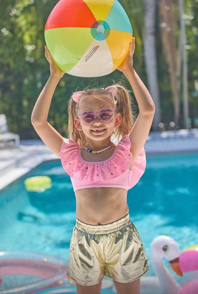 Lola + The Boys Swimwear Rainbow Crystal Ruffle Swim