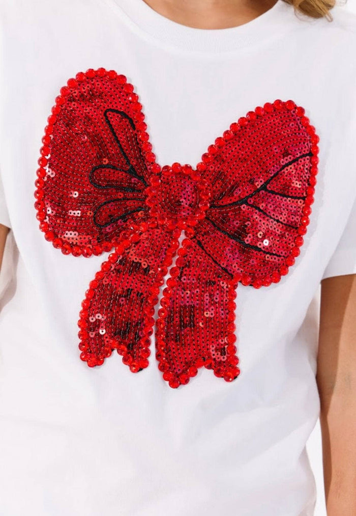 Lola + The Boys Tops Big Bow Crystal Tee