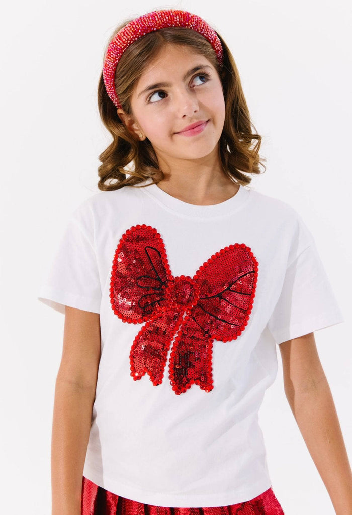 Lola + The Boys Tops Big Bow Crystal Tee