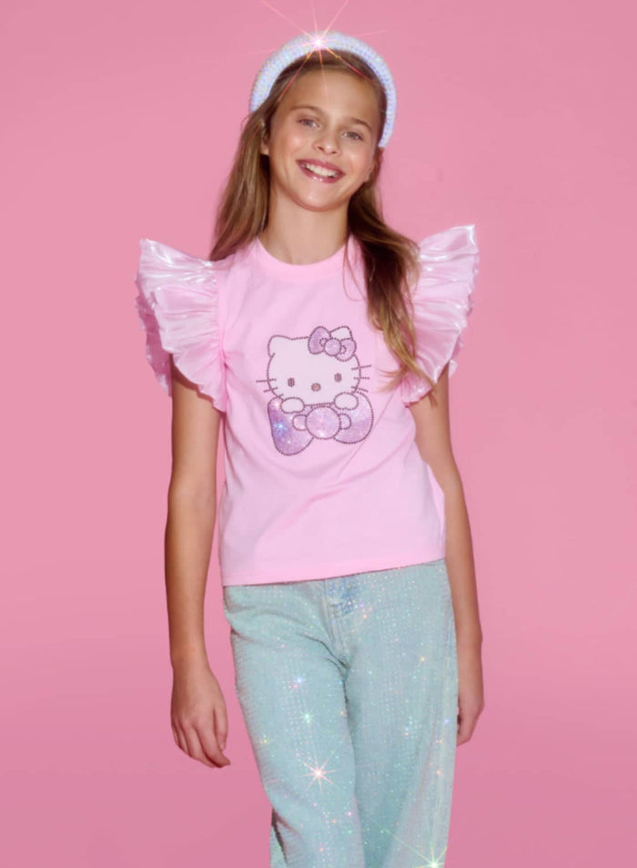 Lola + The Boys Tops Blinged Hello Kitty Ruffle Tee
