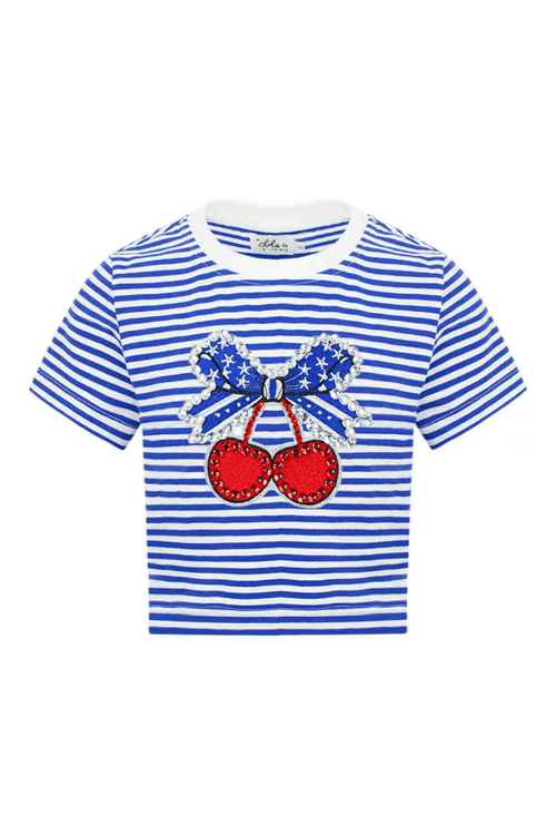 Lola + The Boys Tops 2 Cherry Bow Stripe Tee