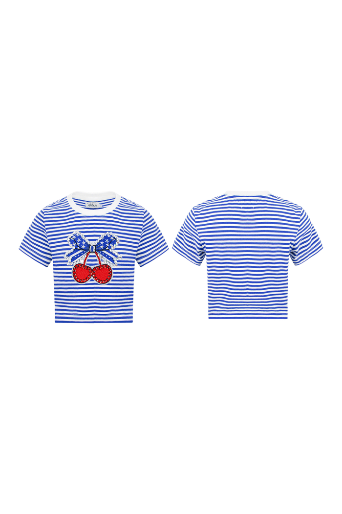 Lola + The Boys Tops Cherry Bow Stripe Tee