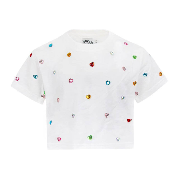 Lola + The Boys Tops 2 / White Confetti Gem Crop T-shirt