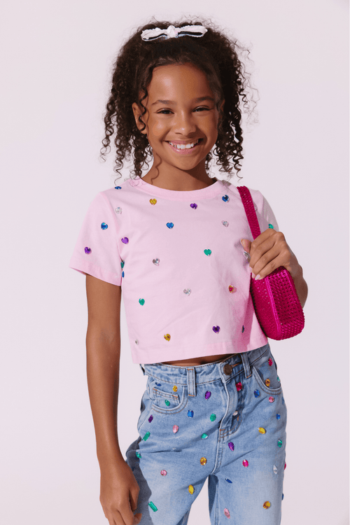 Lola + The Boys Tops Confetti Gem Crop T-shirt