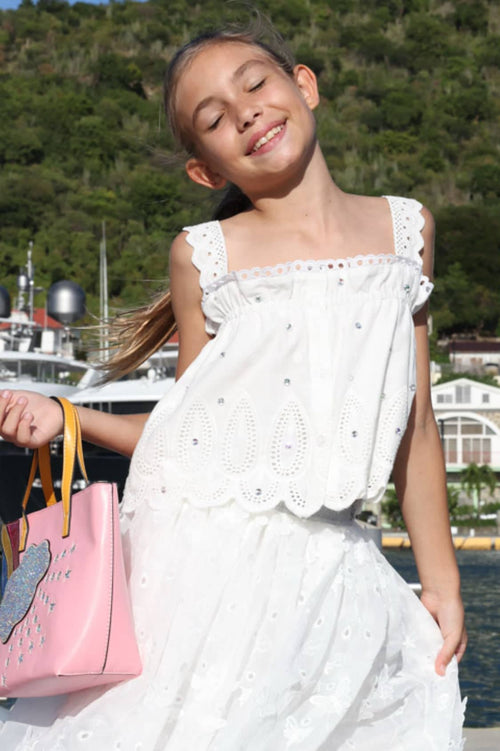 Lola + The Boys Tops Crystal Eyelet Top