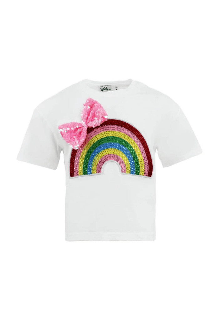 lola-new-arrival Tops Crystal Rainbow Bow T-shirt