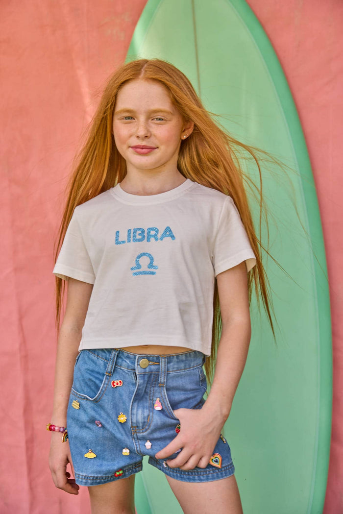 Lola + The Boys Tops Libra / 4 Crystal Zodiac Baby Tee