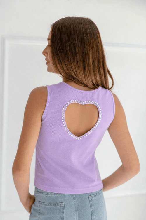 Lola + The Boys Tops Lavender Crystal Heart Tank